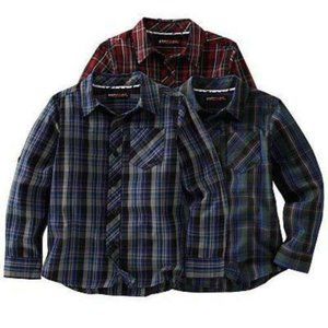 Boys Sport Shirt 18/20 Tony Hawk Gray Blue Plaid Long Roll Tab Sleeves Button Up